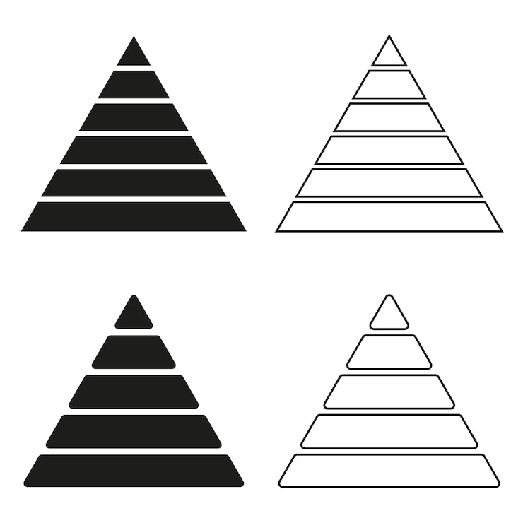 Vektor pyramid chart vector set layered hierarchical shapes black and white pyramids infographic elements