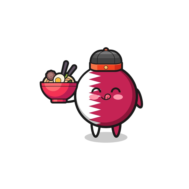 Vektor qatar flag as chinese chef mascot holding a noodle bowl