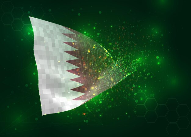 Qatar på 3D-vektorflagga på grön bakgrund med polygoner och datasiffror