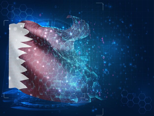 Qatar vector flag virtual abstract 3D object from triangular polygons on a blue background