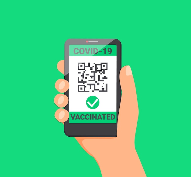 qr code about vaccination passed coronavirus testcertificate of vaccine from covid in phone app