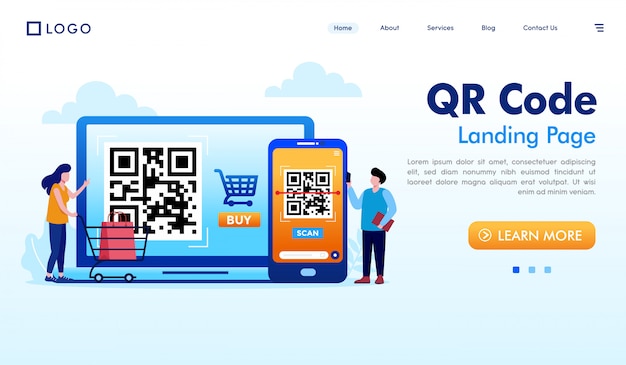 QR Code landing page website illustration vector
