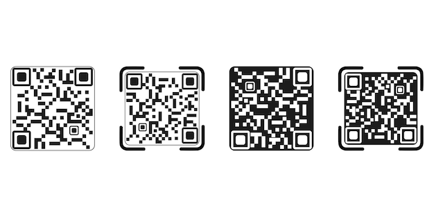 QR code scan icon Scan a digital QR code QR code for payment Vector illustration of four icons