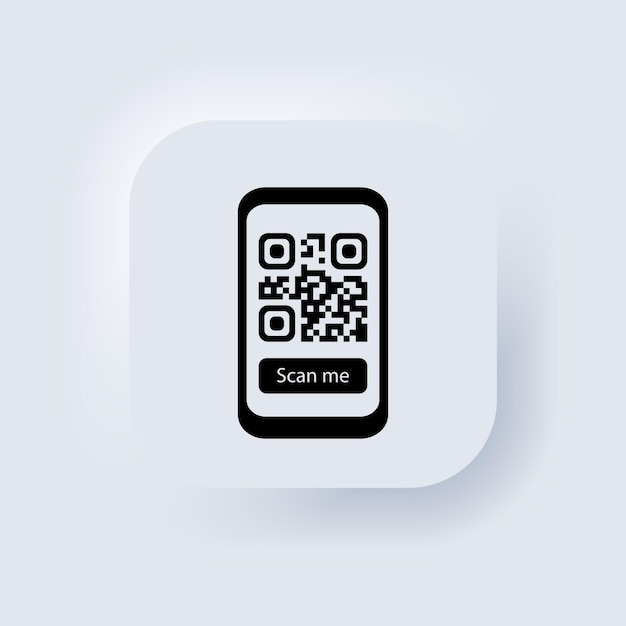 QR code scan me icon. QR code for mobile app, payment and phone. Neumorphic UI UX white user interface web button. Neumorphism. Vector EPS 10.