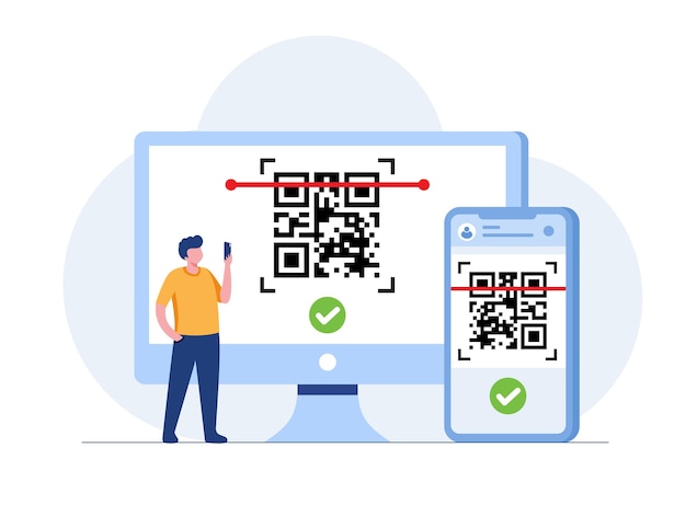 qr code scanning vector illustration concept people use smartphone and scan qr code for payment and everything can use for landing page template ui web mobile app poster banner flyer