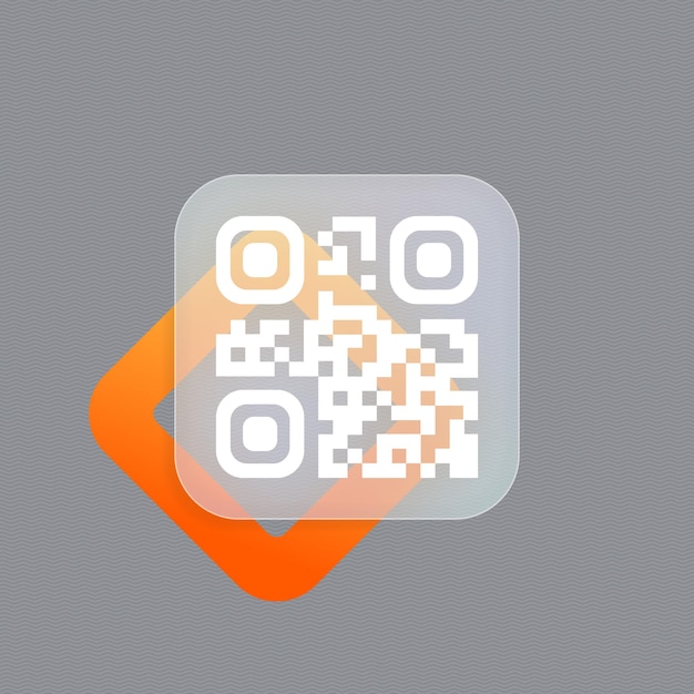 Qr-kode scanningsbadge. Teknologi til øjeblikkelig betaling eller teknisk betalingsmetode uden penge. Glassmorphism stil. Vektorillustration. Realistisk glassmorphism-effekt med sæt af transparente glasplader.