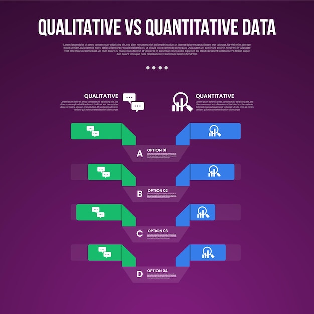 qualitative vs quantitative data infographic outline style with 2 point comparison template with bar percentage with vertical list for slide presentation