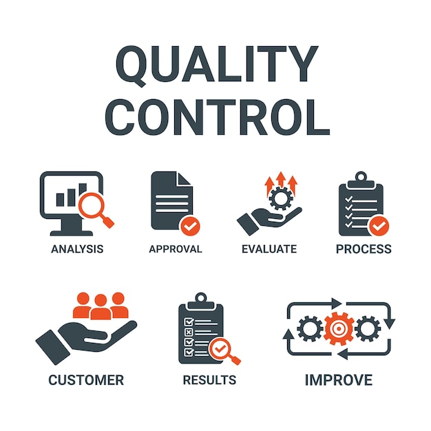Quality control web banner icon vector illustration concept for product and service quality inspecti