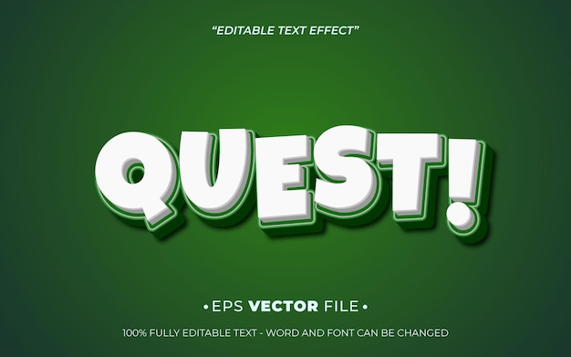 Quest green text effect 3d vector