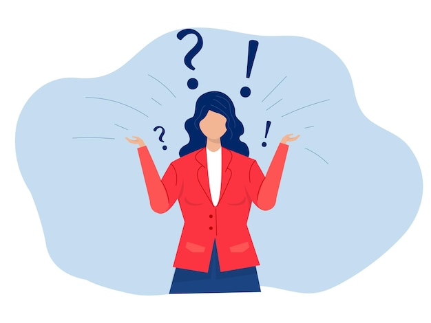 question and exclamation mark a woman thinks about her choice yes or no doubt