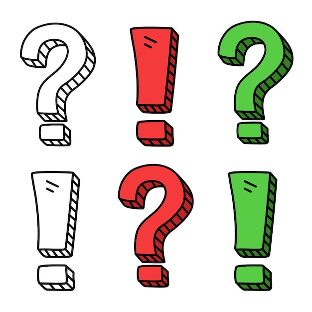 Question and exclamation marks in cartoon style Vector icons set