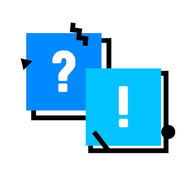 question and exclamation symbols in blue squares. faq signs for web design, communication, discussion and chat concept for infographic or media isolated on white background. vector illustration