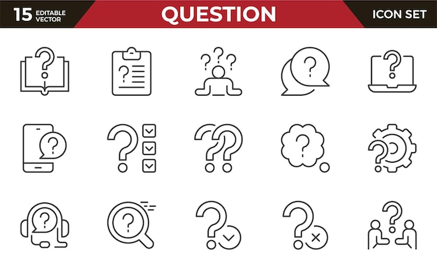 Question line icon set Problem confusion asking and questioning question mark Outline vector icon