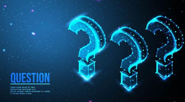 Question mark Ask symbol Help support faq problem symbol think education concept confusion search  futuristic low poly wireframe mesh design from connecting dot and line vector illustration