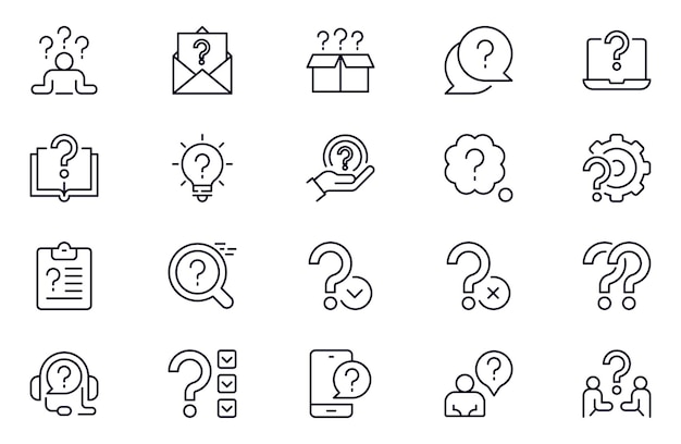 Question outline icon set Problem confusion asking and questioning question mark Outline vector icon