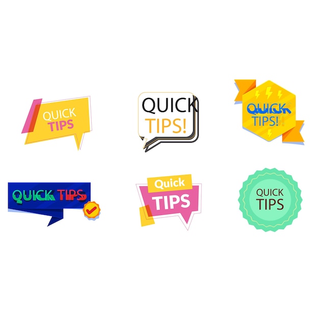 Quick tips badges Graphic stickers ideas reminders quickly thinks solutions learning logos vector c