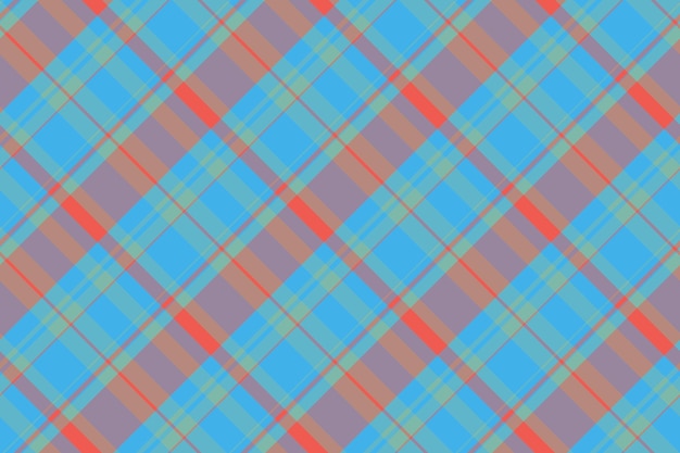Quilt plaid tartan vector christmas ornament check textile pattern Aesthetic fabric texture background seamless in cyan and red colors