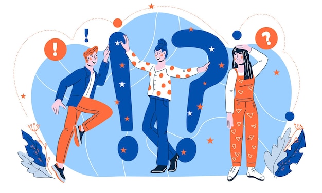 Quiz concept  people asking questions and having answers Online quiz game or questioning interview