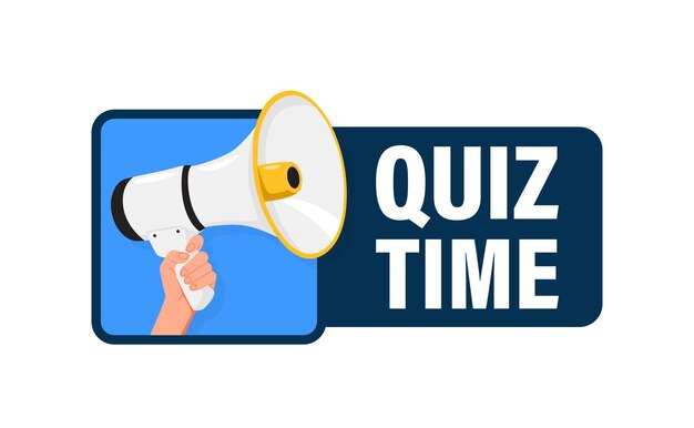 Quiz time Hand hold megaphone speaker for announce Attention please Shouting people advertisement