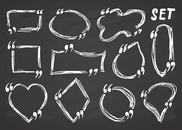 Quote boxes and quotation frames doodle set sketch vector