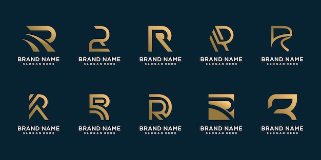 R logo collection with golden creative concept Premium Vector