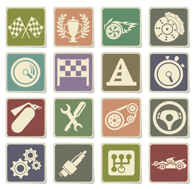 racing icons on cardboard labels
