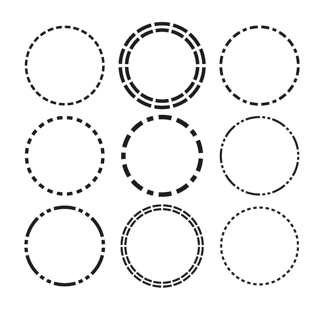 Radial radiating converging circular rings of dashed line circles