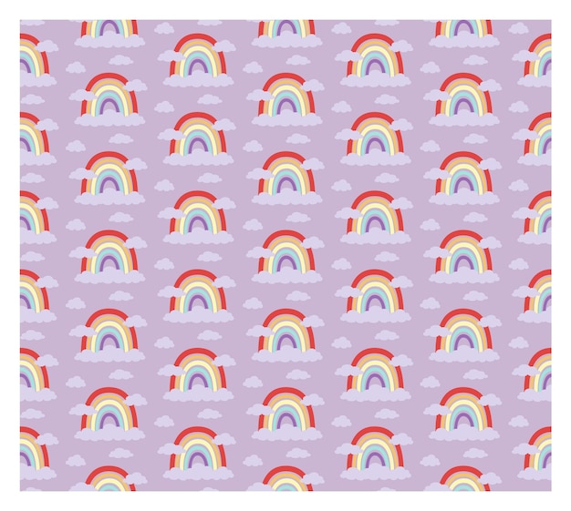 rainbow and cloud cartoon colorful vector illustration seamless pattern swatch