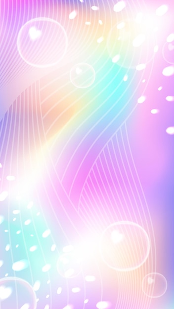 rainbow unicorn stories background with bubbles Holographic y2k anime style design