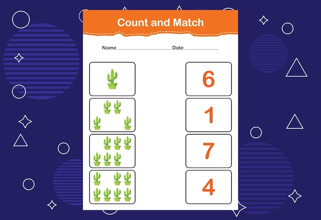 Räkna och matcha arbetsblad för barn Räkna och matcha med rätt nummer Matchande pedagogiskt spel