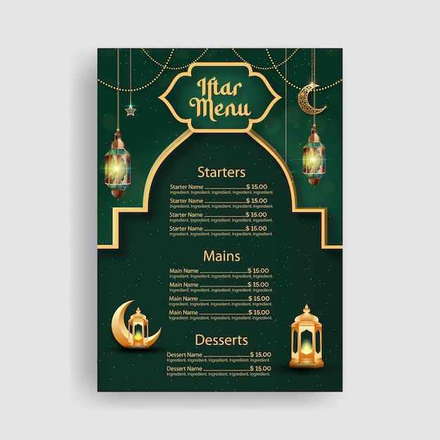 Ramadan iftar menu and iftar party flyer or poster template design
