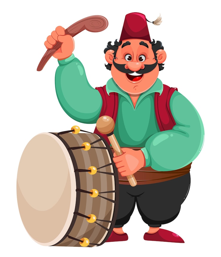Vektör ramadan kareem happy ramadan funny cartoon character playing drumholiday on white background