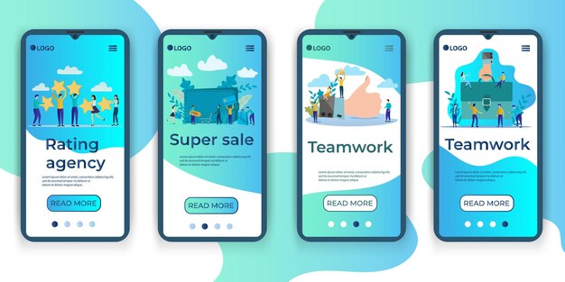 Rating agency Super SaleTeamworkA set of UI UX interfaces for smartphone screens