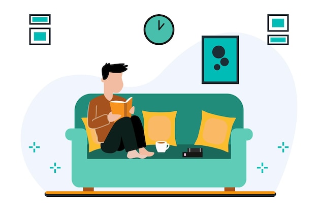 Reading book in leisure time vector illustration