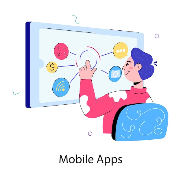Ready to use doodle mini illustration of mobile apps