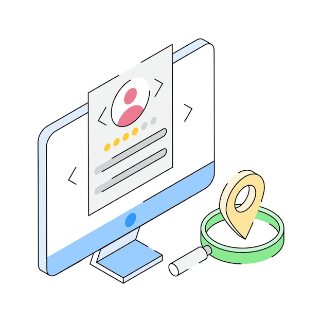 ready to use isometric icon showing online profile search concept