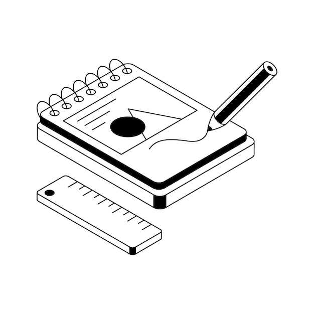 Ready to use isometric outline icon showing sketchpad