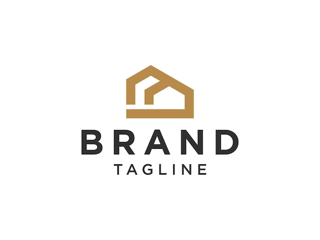 Real Estate Logo. Gold House Symbol Geometric Linear Style isolated on White Background.
