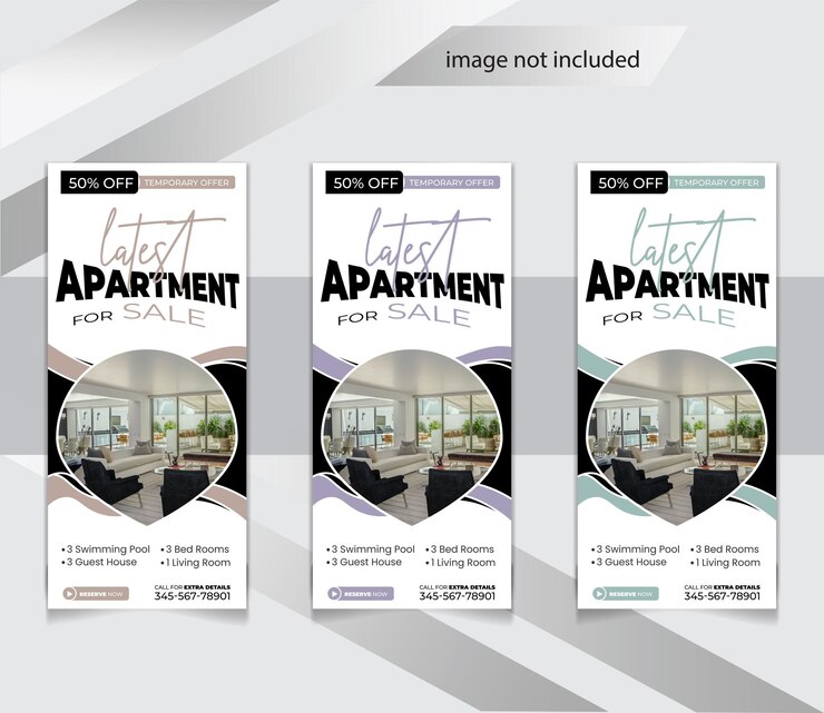 Vektör real estate modern apartment for sale dl rack card flyer design template