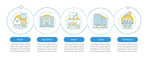 Real estate vector infographic template Property market Business presentation design elements Data visualization with steps and options Process timeline chart Workflow layout with linear icons