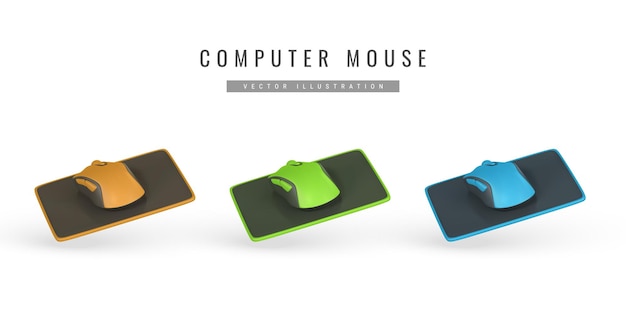realistic 3d computer wireless mouse on pad in cartoon style computer equipment concept vector