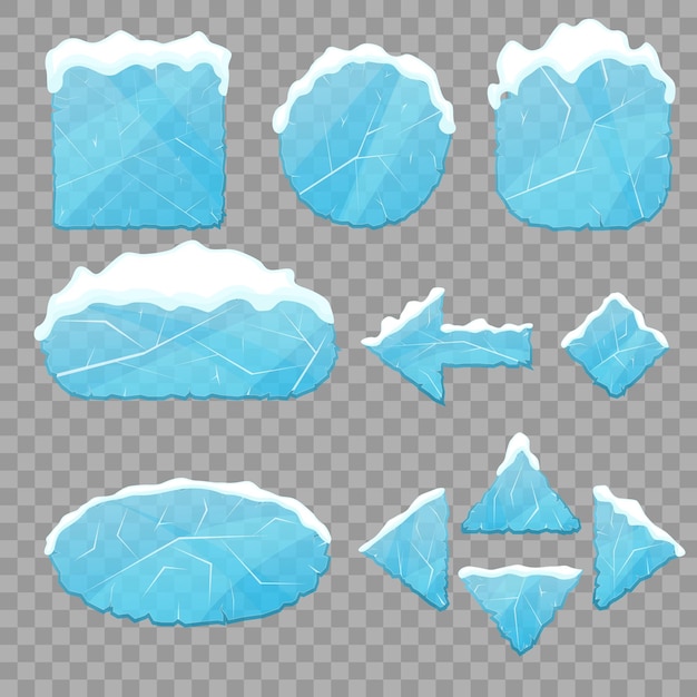 Realistic 3d Detailed Ice Buttons Set on a Transparent Background Vector illustration of Button and Winter Snow Cap