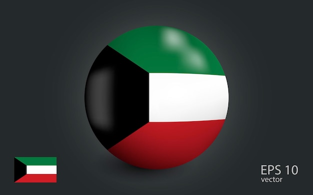 realistic ball with flag of kuwait sphere with a reflection of the incident light with shadow