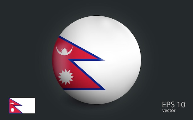 realistic ball with flag of nepal sphere with a reflection of the incident light with shadow