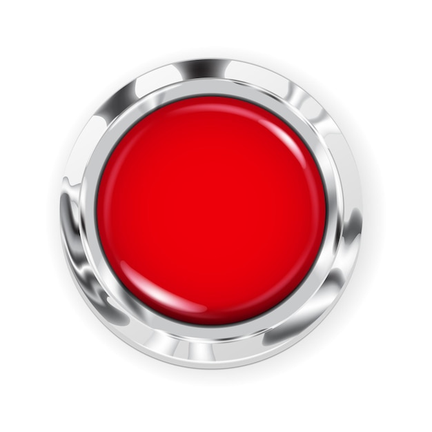 Realistic big red button with metallic border