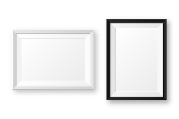 Realistic black and white picture frames with shadow blank poster mockup empty photo frame vector