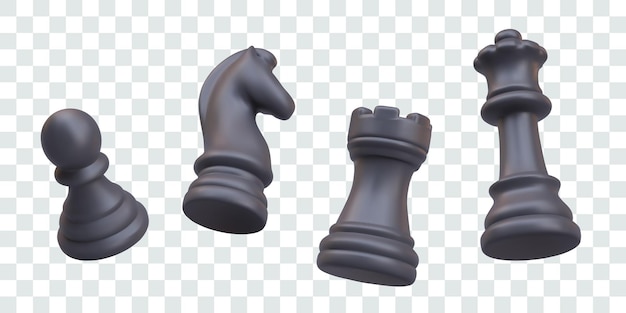 realistic black chess pieces in floating position set of isolated vector elements