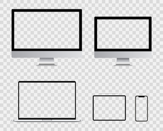 realistic blank computer monitor, smartphone, laptop and tablet pc screen design. smart digital device set collection.