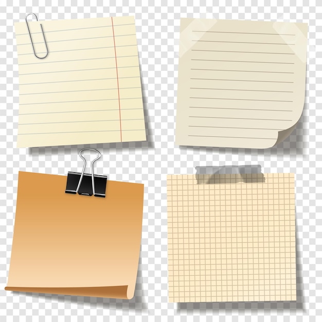 realistic blank sticky notes with clip binder and adhesive tape colored sheets of note papers paper