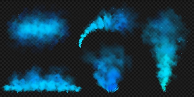 Realistic blue colorful smoke clouds mist effect colored fog on dark background vapor in air steam